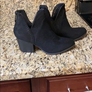 Black ankle booties with back zipper